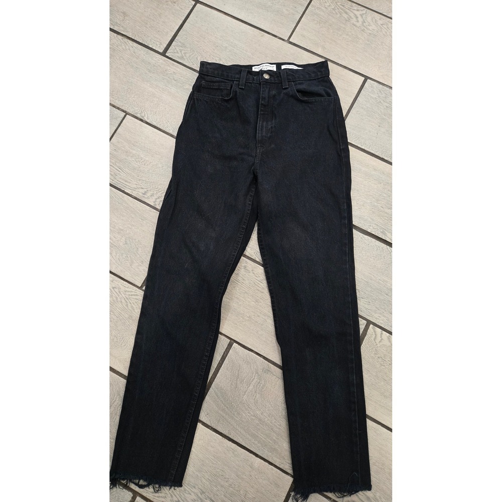 American Apparel Black High Waisted Denim Jeans Raw Hem Size 26